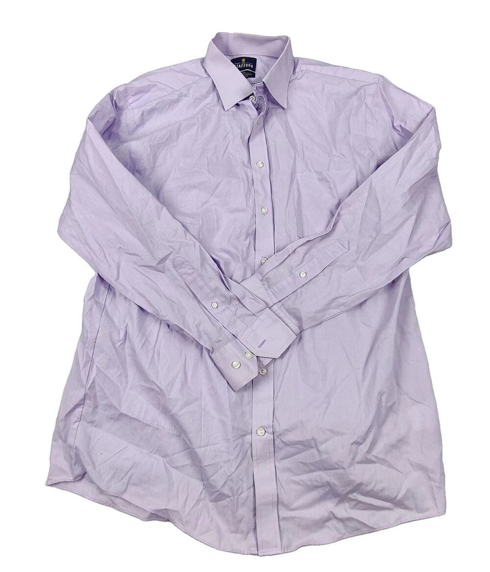 Stafford Dress Shirt Mens 16.5 34/35 Purple Easy Care Cotton Poly Long Sleeve